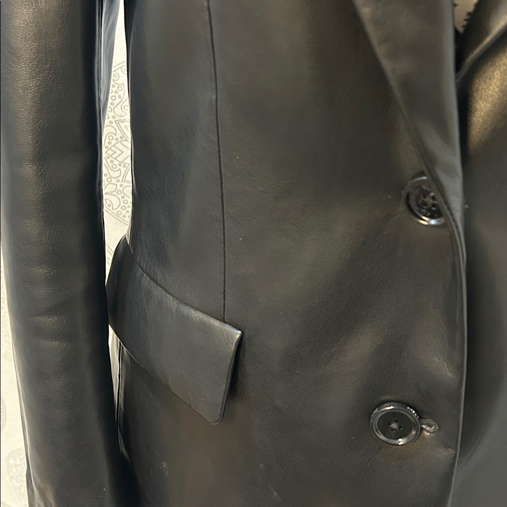 Mango Black Faux Leather Tailored Blazer Jacket Dark Academia Women Medium M - Picture 7 of 16